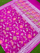 Pink Pure Banarasi Tussar Georgette Silk Saree with Tilfi Meenakari Work