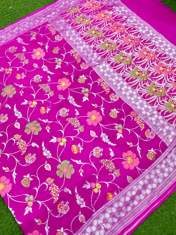 Pink Pure Banarasi Tussar Georgette Silk Saree with Tilfi Meenakari Work