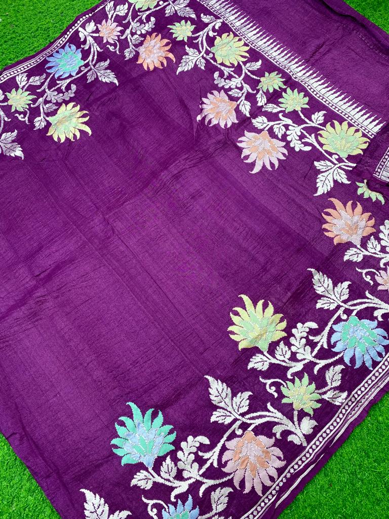 Purple Pure Banarasi Tussar Georgette Silk Saree with Tilfi Meenakari Work