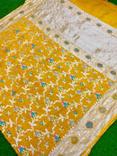 Mustard Yellow Pure Banarasi Tussar Georgette Silk Saree with Tilfi Meenakari Work