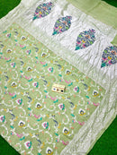 Pistha Green Pure Banarasi Tussar Georgette Silk Saree with Tilfi Meenakari Work