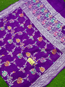 Purple Pure Banarasi Tussar Georgette Silk Saree with Tilfi Meenakari Work