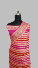 Multi Colour Pink Brush Painted Pure  Banarasi Khaddi Chiffon Silk Saree