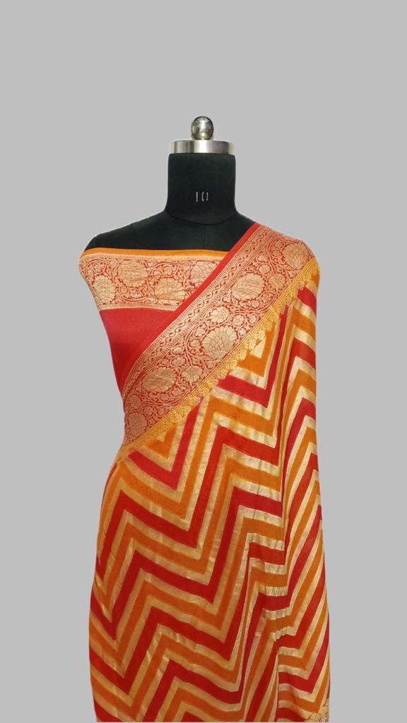 Multi Colour Brush Painted Pure  Banarasi Khaddi Chiffon Silk Saree