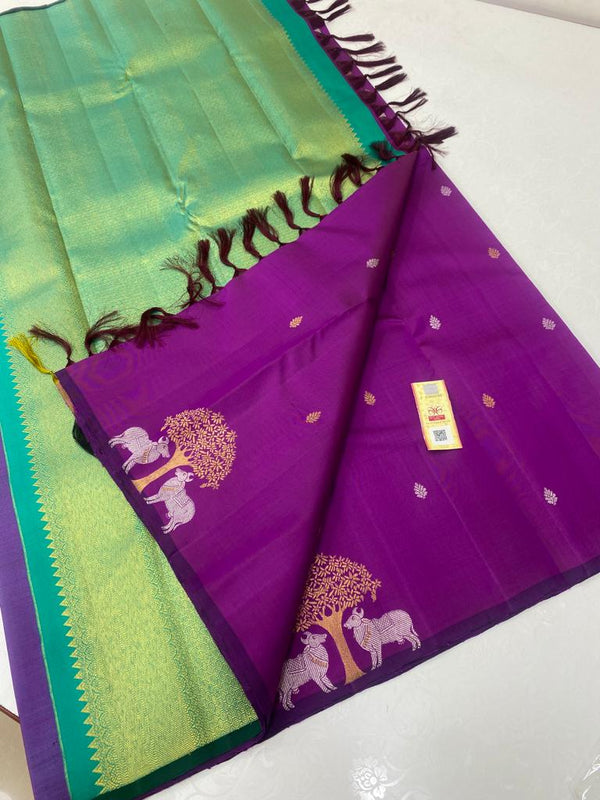 Purple Handloom Kanchipuram Silk Saree with Pichwai Zari Design
