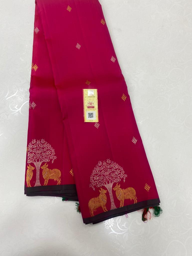 Pink Handloom Kanchipuram Silk Saree with Pichwai Zari Design