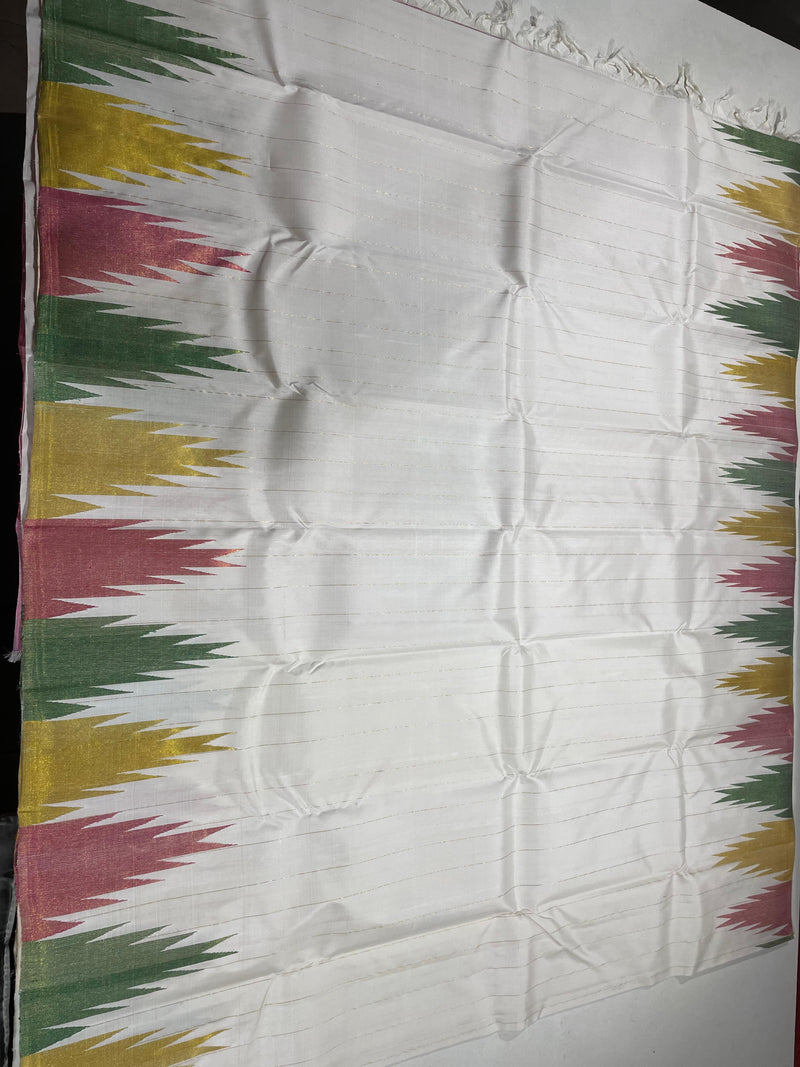 Half White Temple Border Zari Lines Pure  Handloom Kanchipuram Silk Saree