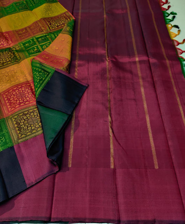 Pure Handloom Kanchipuram Silk Saree in Unique Orissa Design Weaving