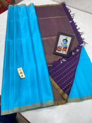 Blue Plain Soft Silk Saree with Designer Contrast Pallu and Designer Contrast Blouse