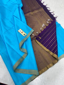 Blue Plain Soft Silk Saree with Designer Contrast Pallu and Designer Contrast Blouse