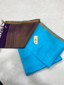 Blue Plain Soft Silk Saree with Designer Contrast Pallu and Designer Contrast Blouse