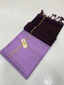 Lavender Plain Soft Silk Saree with Contrast Designer Pallu & Blouse