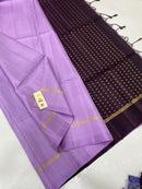 Lavender Plain Soft Silk Saree with Contrast Designer Pallu & Blouse