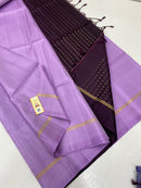Lavender Plain Soft Silk Saree with Contrast Designer Pallu & Blouse