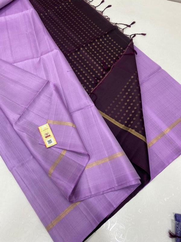 Lavender Plain Soft Silk Saree with Contrast Designer Pallu & Blouse