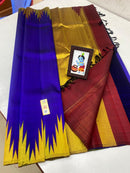 Royal Blue Korvai Temple Border Kanchipuram Silk Saree