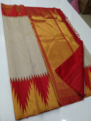 Half White Korvai Contrast Temple Border Kanchipuram Silk Saree