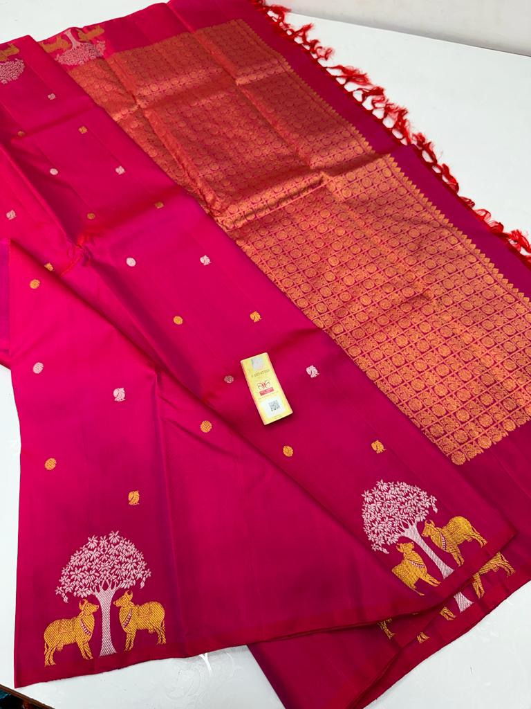 Pink Handloom Kanchipuram Silk Saree with Pichwai Zari Design