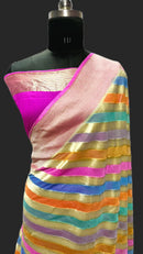 Multi Colour Rangkat Pure Banarasi Khaddi Georgette Silk Saree