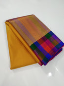Mustard Yellow Kanchipuram Silk Saree With Traditional Multi Colour 8 Kol Temple Border