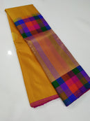 Mustard Yellow Kanchipuram Silk Saree With Traditional Multi Colour 8 Kol Temple Border