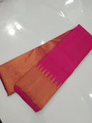 Pink Raising Temple Border Kanchipuram Silk Saree with Double Side Rekku