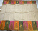 Half White Traditional Korvai 8 kol Seepu Reku Temple Border Handloom Kanchipuram Silk Saree