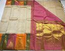 Half White Traditional Korvai 8 kol Seepu Reku Temple Border Handloom Kanchipuram Silk Saree