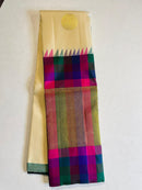 Half White 8 Kol Kanchipuram With Traditional Multi Color Temple Border