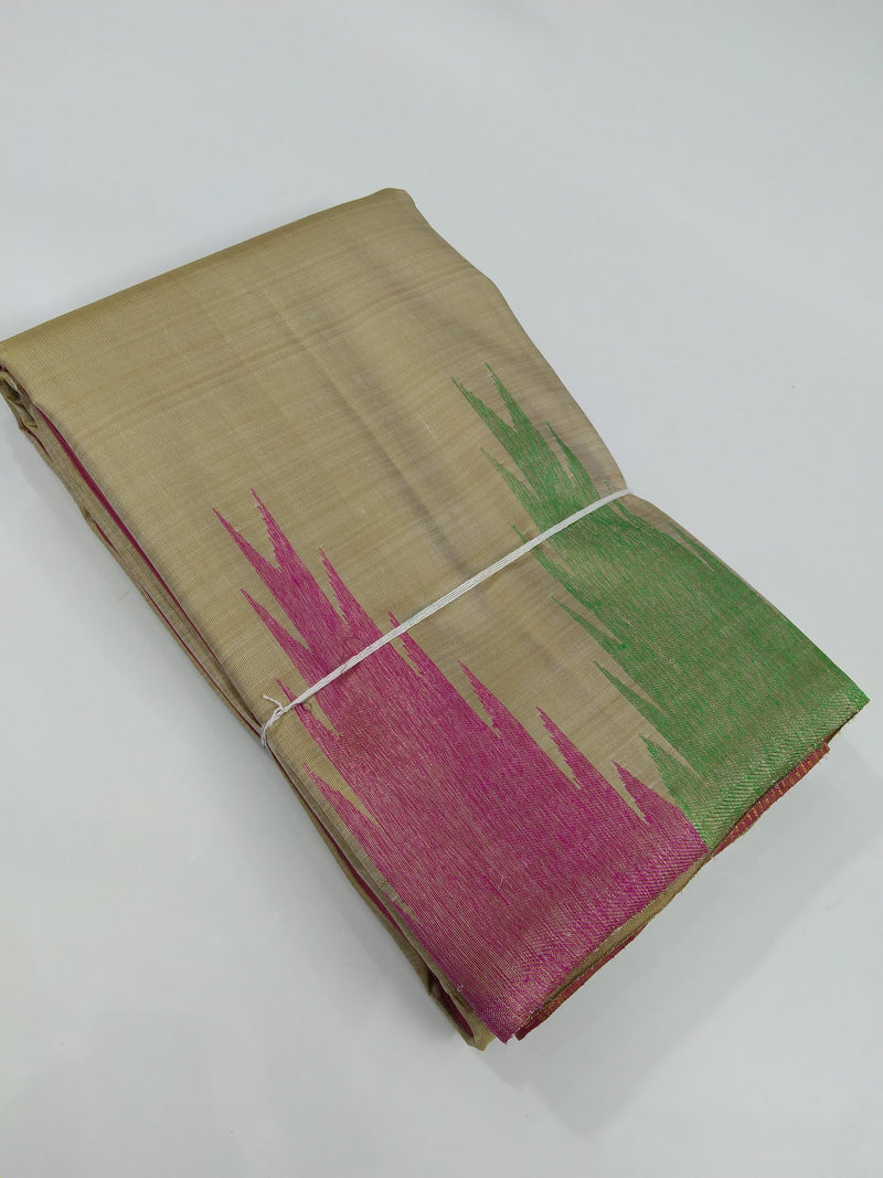 Beige Gold Temple Border Handloom Kanchipuram Silk Saree