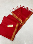Red Plain Soft Silk Saree with Designer Pallu and Designer Blouse