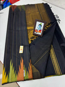 Black Temple Border Kanchipuram Zari Lines Silk Saree