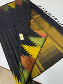 Black Temple Border Kanchipuram Zari Lines Silk Saree
