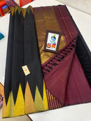 Black Maroon 8 Kol Korvai Temple Border Handloom Kanchipuram Silk Saree