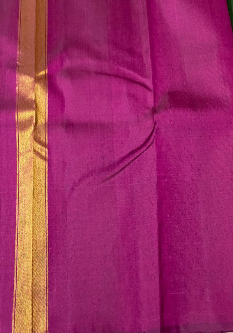 Green Pink Korvai Temple Border Kanchipuram Silk Saree