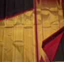 Black With Reddish Maroon Korvai Raising Temple Border Kanchipuram Silk Saree