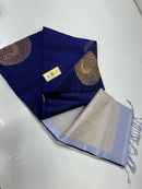 Borderless Navy Blue Soft Silk Saree with Unique Peacock Butta