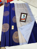 Borderless Navy Blue Soft Silk Saree with Unique Peacock Butta