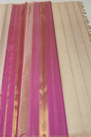 Half White Beige 8 Kol Weaving Long Temple Border Kanchipuram Handloom Silk Saree