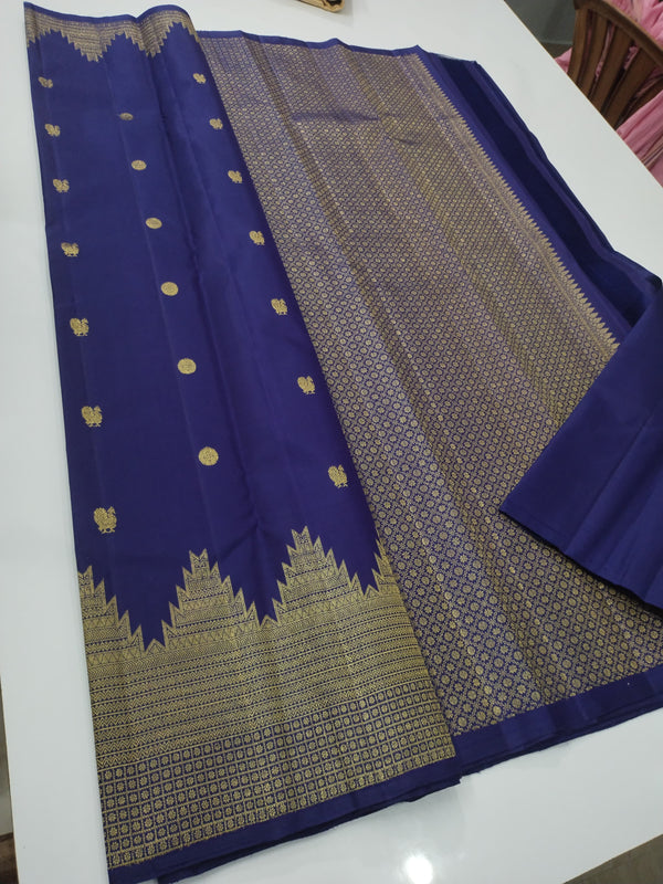 Navy Blue Long Turning Border Kanchipuram Silk Saree