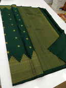 Dark Green Long Turning Border Kanchipuram Silk Saree