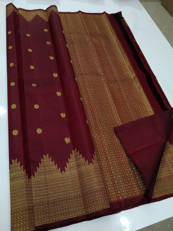 Maroon Long Turning Border Kanchipuram Silk Saree