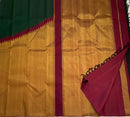 Green Maroon Korvai Raising Temple Border Kanchipuram Silk Saree