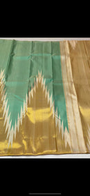 Pastel Green 8 Kol Korvai Weaving Long Temple Border Kanchipuram Silk Saree