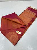 Borderless Dual Shade Orange Pink Soft Silk Saree with Unique Peacock Butta