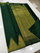Bottle Green Temple Border Kanchipuram Silk Saree