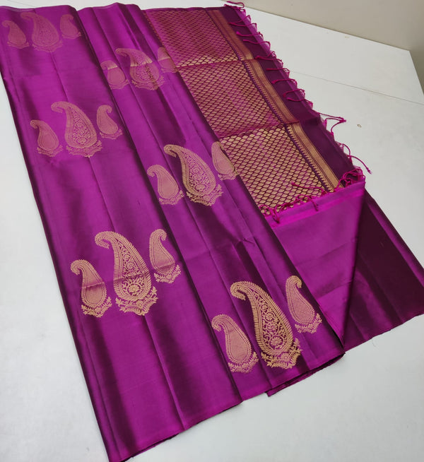 Majentha Pink 240 Hooks Unique Mango Butta Handloom Kanchipuram Soft Silk Saree
