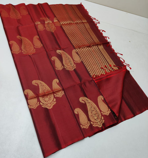 Maroon 240 Hooks Unique Mango Butta Handloom Kanchipuram Soft Silk Saree