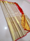 Celebrity Style - Keerthy Suresh Inspired Half White Pure Handloom Kanchipuram Silk Saree