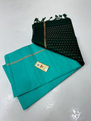 Turquoise Blue Plain Soft Silk Saree with Contrast Designer Pallu & Blouse